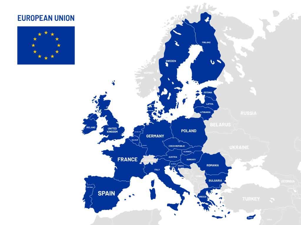 Evropská integrace ve Scio testech, mapa EU